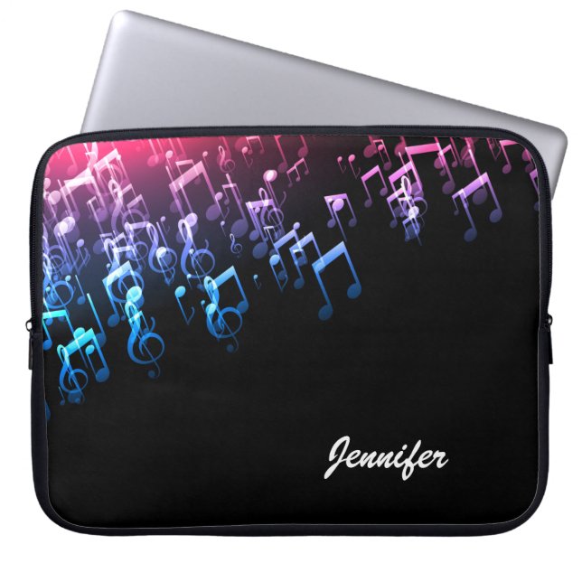 Pink-Blue Music Notes and Custom Monogram Laptop Sleeve (Front)