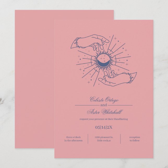 Pink & Blue Mystical Hands Celestial Handfasting Invitation (Front/Back)