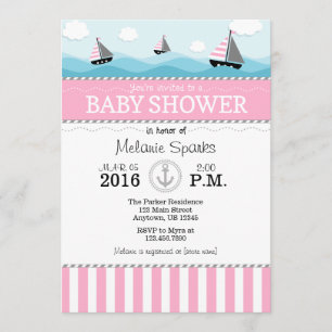 Pink Blue Nautical Baby Shower Invitation