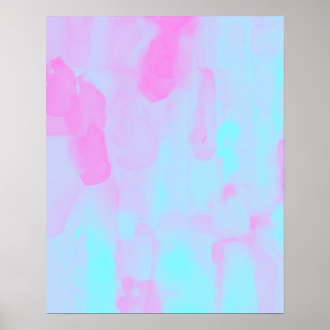 Pink Blue Neon Abstract Watercolour Painting Poster (Front)