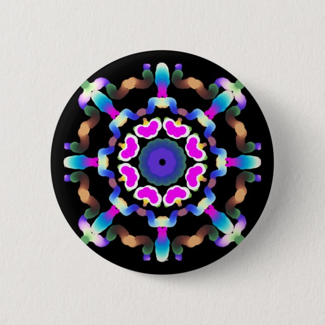 *~* Pink Blue Neon  Mandala on Black 2 Inch Round Button (Front)