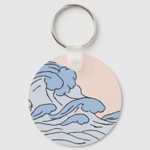 Pink/Blue Ocean Ocean Waves Aesthetic With Beach Keychain