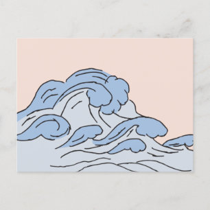 Pink/Blue Ocean Ocean Waves Aesthetic With Beach Postcard