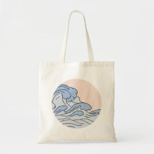 Pink/Blue Ocean Ocean Waves Aesthetic With Beach Tote Bag