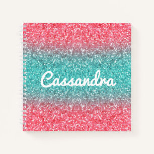Pink Blue Ombre Glitter Monogram Sketchbook Notebook