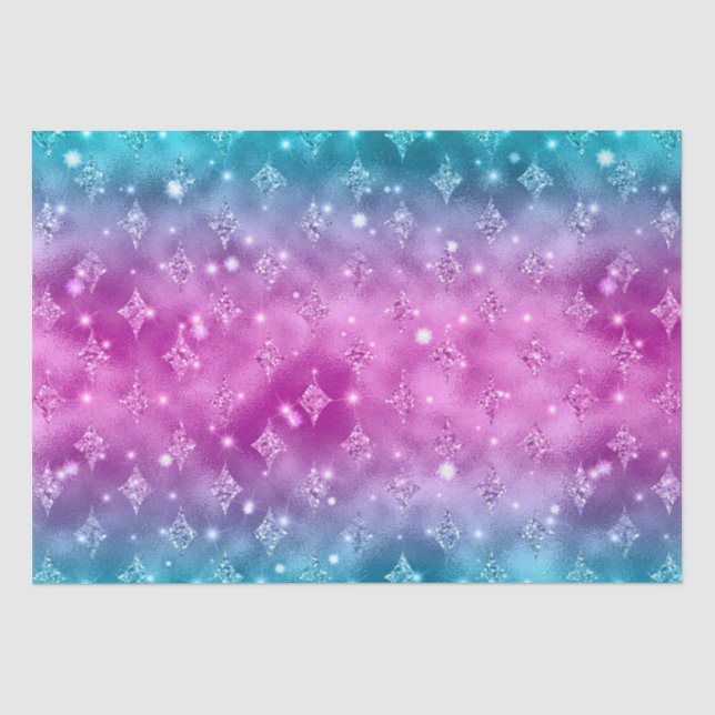 Pink & Blue Ombre Glitter Star Celestial Pattern Tissue Paper (Front)