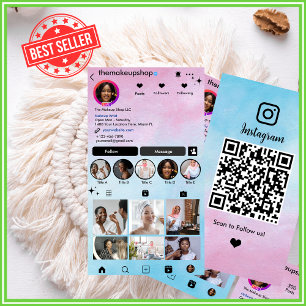 Pink & Blue Ombre Social Media Business Card