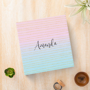 Pink Blue Ombre with Gold Lines Binder