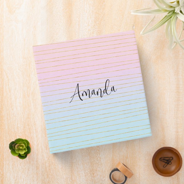 Pink Blue Ombre with Gold Lines Binder (In Situ)