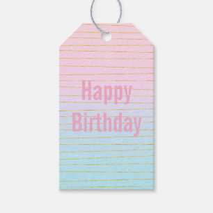 Pink Blue Ombre with Gold Lines Birthday Gift Tags