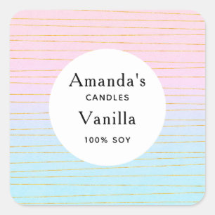 Pink Blue Ombre with Gold Lines Candle Business Square Sticker