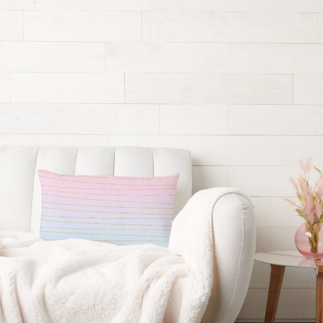 Pink Blue Ombre with Gold Lines Lumbar Pillow (Couch)
