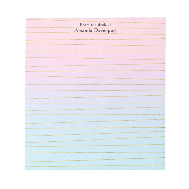 Pink Blue Ombre with Gold Lines Notepad (Front)
