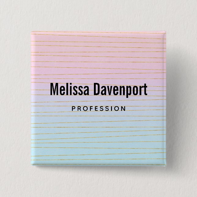 Pink Blue Ombre with Gold Lines Profession 2 Inch Square Button (Front)
