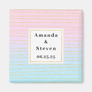 Pink Blue Ombre with Gold Lines Save the Date Magnet
