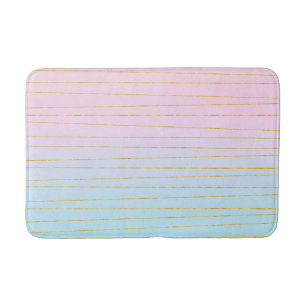 Pink Blue Ombre with Thin Gold Lines Bath Mat