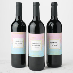 Pink Blue Ombre with Thin Gold Lines Birthday Wine Label