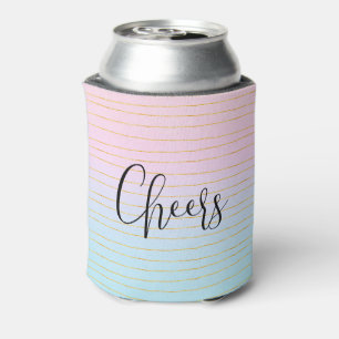 Pink Blue Ombre with Thin Gold Lines Cheers! Can Cooler