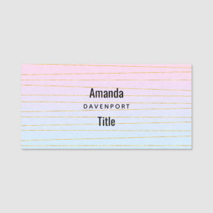 Pink Blue Ombre with Thin Gold Lines Name Tag