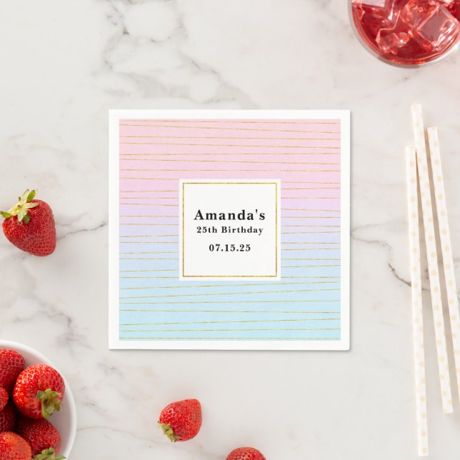Pink Blue Ombre with Thin Gold Lines Napkin (Insitu)