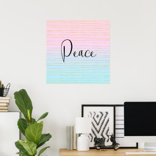 Pink Blue Ombre with Thin Gold Lines Peace Poster