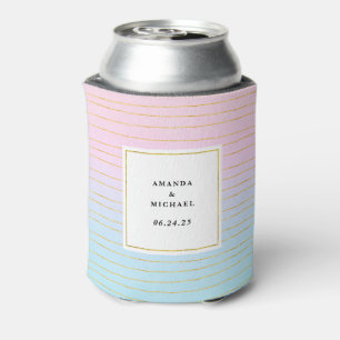 Pink Blue Ombre with Thin Gold Lines Wedding Can Cooler