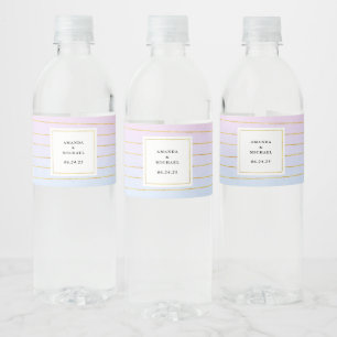 Pink Blue Ombre with Thin Gold Lines - Wedding Water Bottle Label