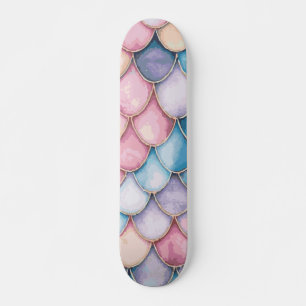 Pink, Blue, Orange, and Purple Mermaid Scale Skateboard