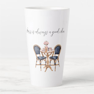 Pink Blue Paris Table Baguettes Latte Mug