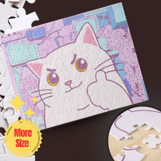 Pink & Blue Pastel Cat Jigsaw Puzzle 🧩 | Cadeau