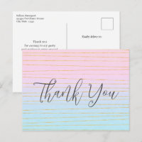 Pink Blue Pastel Gradient with Gold Line Thank You