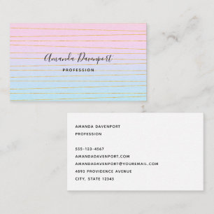 Pink Blue Pastel Gradient with Gold Lines Business Card