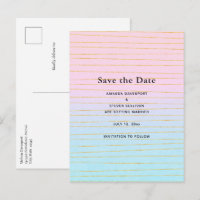 Pink Blue Pastel Gradient with Gold Lines Wedding