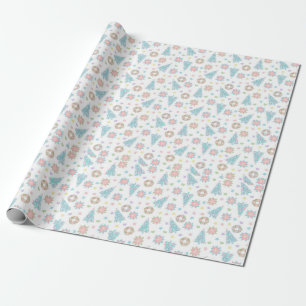 Pink Blue Pastel Holiday Pattern Elegant Xmas Wrapping Paper