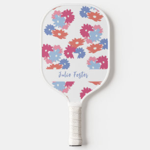 Pink Blue Patel Floral Personalized  Pickleball Paddle