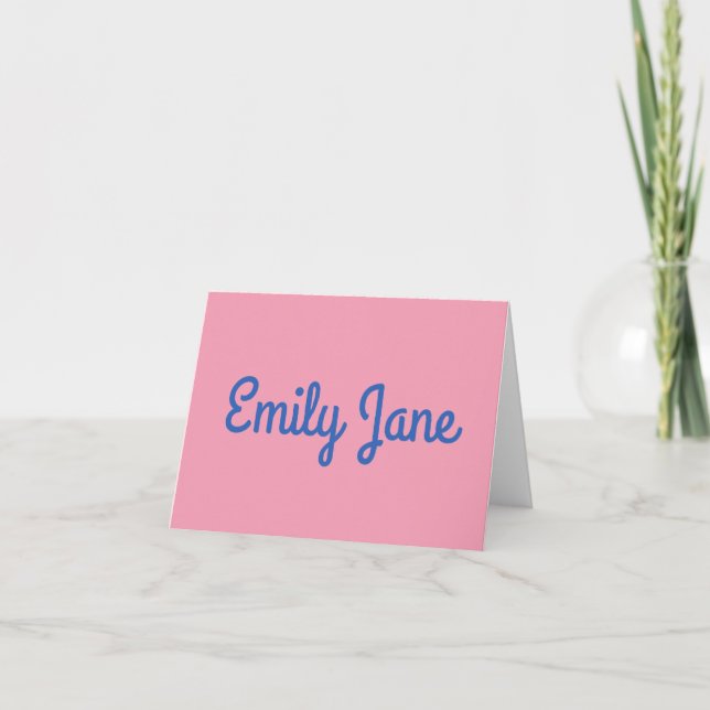 Pink Blue Personalized Name Stationery Simple Note Card (Front)