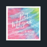 Pink Blue Personalized Tie Dye Bat Mitzvah Napkin<br><div class="desc">Tie Dye Bat Mitzvah Personalized Napkins with a trendy pink, turquoise blue, and purple colour scheme for a hippie chic luncheon or reception decoration to match a retro theme mitzvah party. The modern twist on retro tie dye design has a subtle fabric texture to an authentic t-shirt effect. A coordinating...</div>