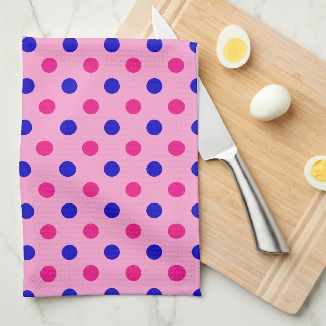 Pink Blue Pink Polka Dot Pattern Kitchen Towel (Quarter Fold)