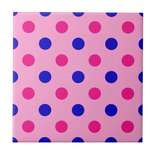 Pink Blue Pink Polka Dot Pattern Tile (Front)