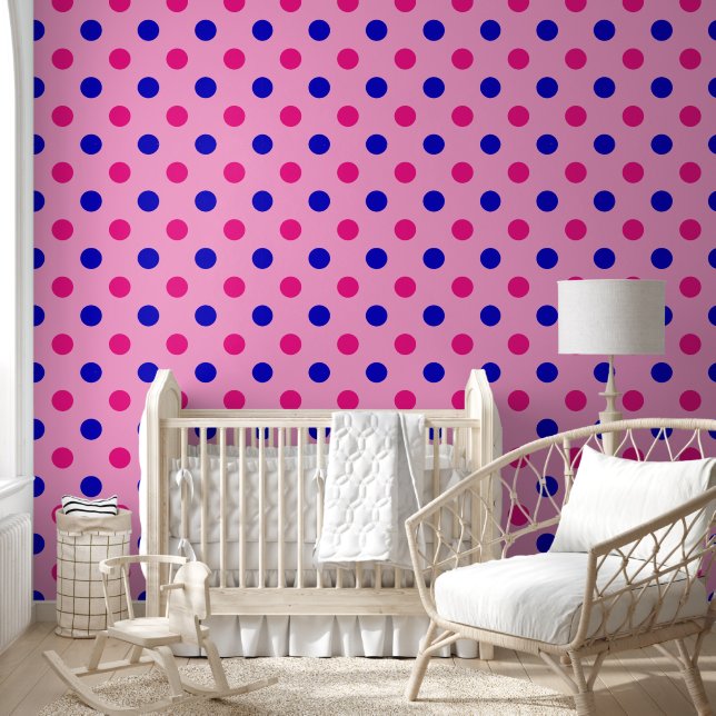 Pink Blue Pink Polka Dot Pattern Wallpaper (Kids)