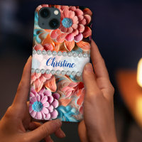 Pink, blue, pink & salmon, diamond frame custom