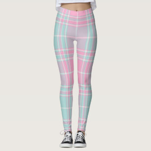 Pink & Blue Plaid Pattern Leggings