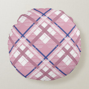 Pink & Blue Plaid Round Pillow