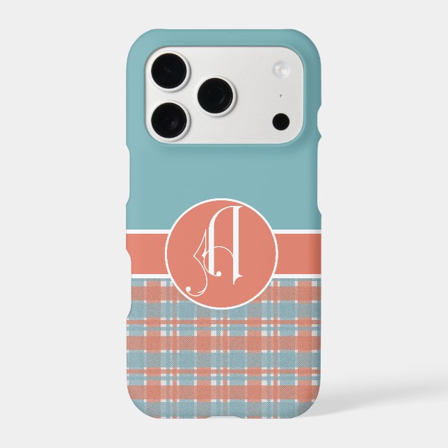 Pink & Blue, Plaid & Solid Monogram A (Back)