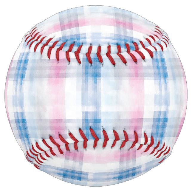 Pink Blue Plaid Stripes Softball (Front)
