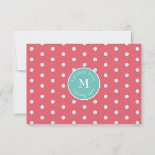 Pink Blue Polka Dot Flat Thank You Card