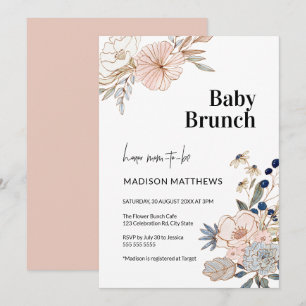Pink Blue Pretty Floral Baby Brunch Shower Invitation