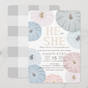 Pink & Blue Pumpkin Gender Reveal Invitation