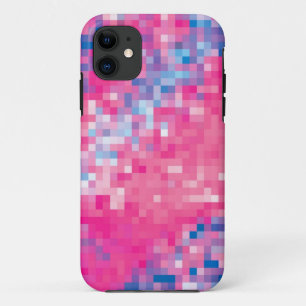 Pink Blue Purple Abstract Mosaic Squares Pattern iPhone 11 Case