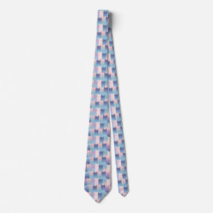 Pink Blue Purple Cat Graphic Cubism Style Pattern Tie